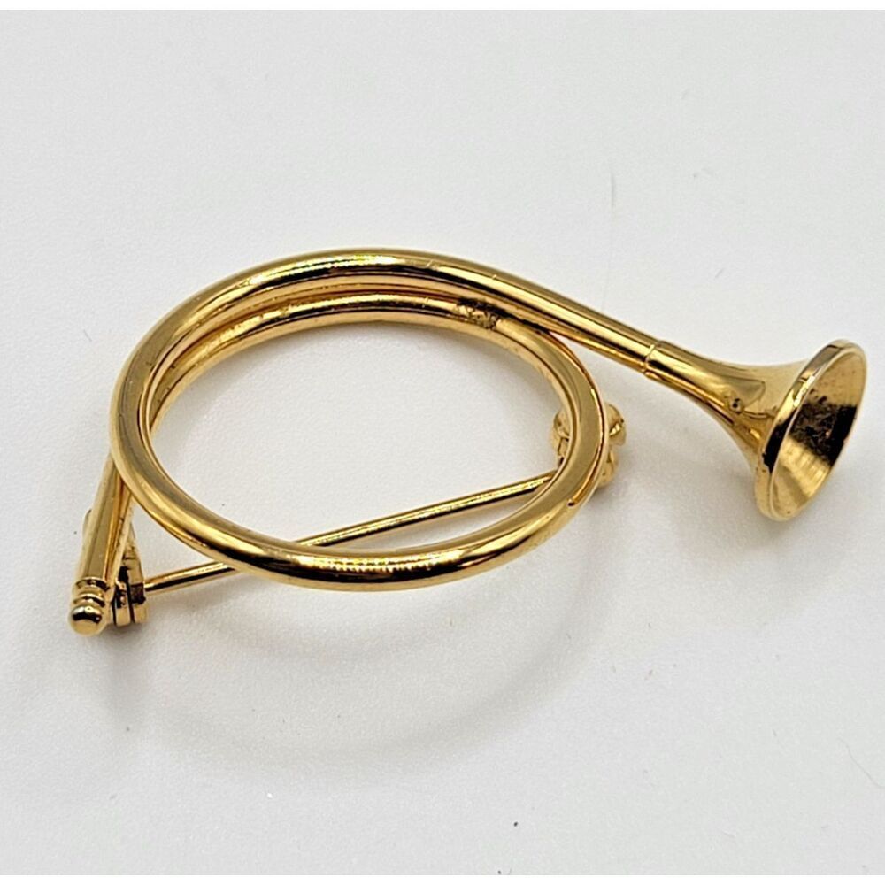 Vintage Goldtone Horn Brooch Pin 1.5in